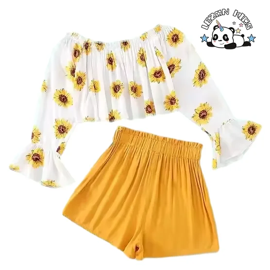 LEZONKIDS - Atacado de Novos Produtos conjuntos de roupas de meninas com estampa de margarida de manga longa conjunto de roupas de menina de 2 peças